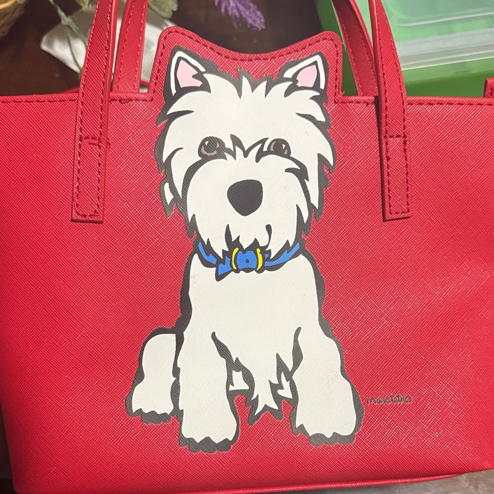 Red Tote Bag with Dog Illustration